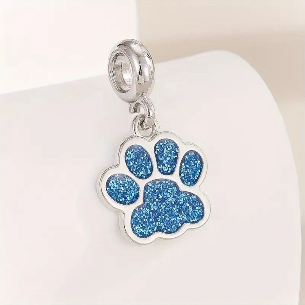 New Silver Blue Glitter Dog Paw Bracelet Charm